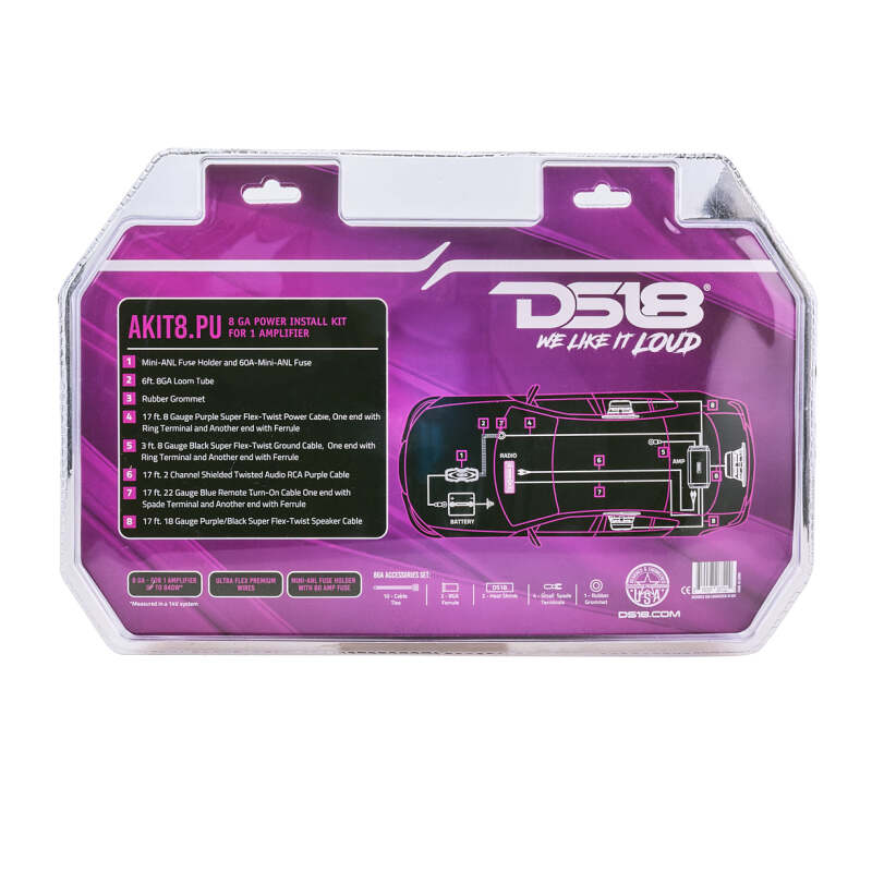 DS18 8-GA Amplifier Install Kit Advance- Purple thumbnail 3