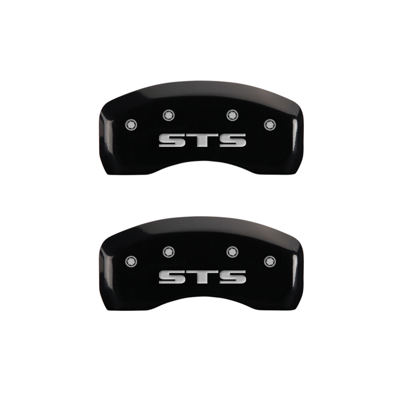 MGP 4 Caliper Covers Engraved Front Cursive/Cadillac Engraved Rear STS Black finish silver ch thumbnail 6