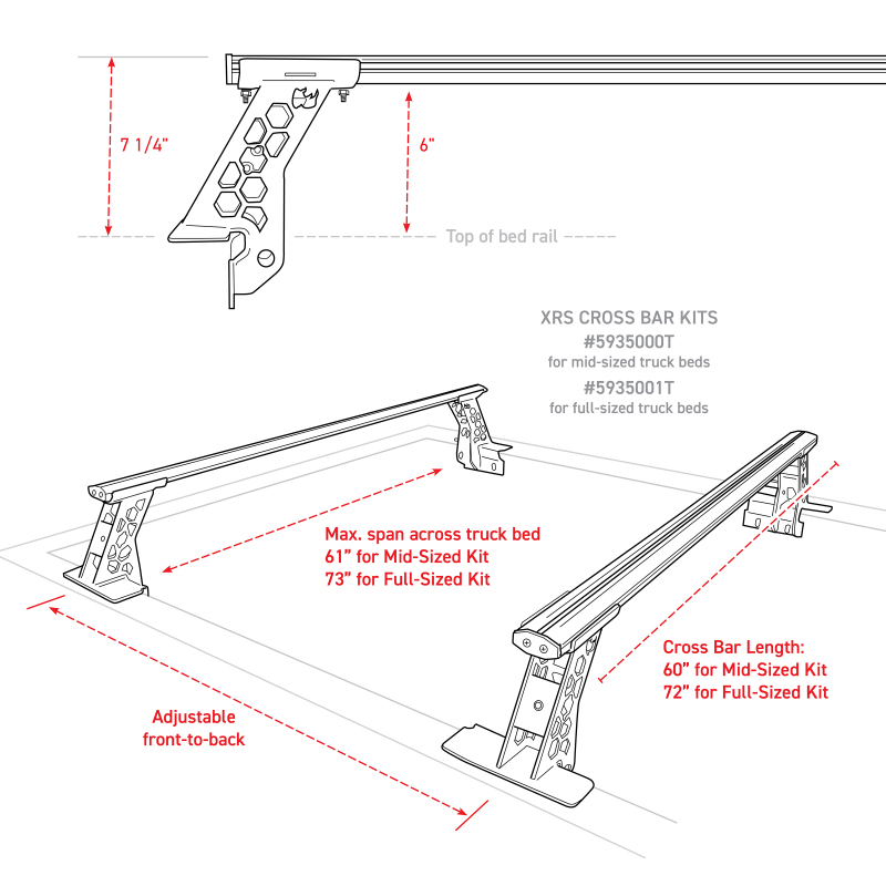 Go Rhino 15-22 Ford F-150 / 07-21 Toy. Tundra XRS Cross Bars Kit - Tex Blk (Attch Tonneau Cvr T-Trk) thumbnail 4