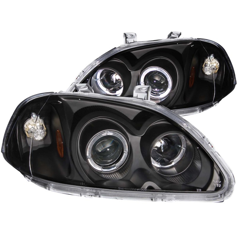 ANZO 1996-1998 Honda Civic Projector Headlights w/ Halo Black thumbnail 4