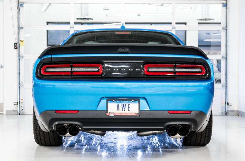 AWE Tuning 2015+ Dodge Challenger 6.4L/6.2L Non-Resonated Touring Edition Exhaust - Quad Black Tips thumbnail 5