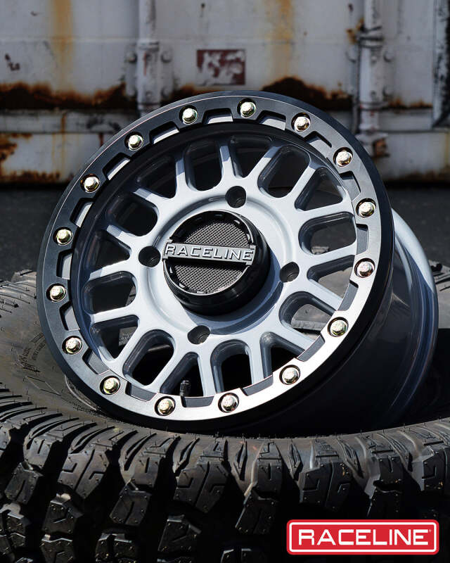Raceline A93SG Podium 15x6in/4x156 BP/40mm Offset/132.5mm Bore - Grey & Black Ring Beadlock Wheel thumbnail 6