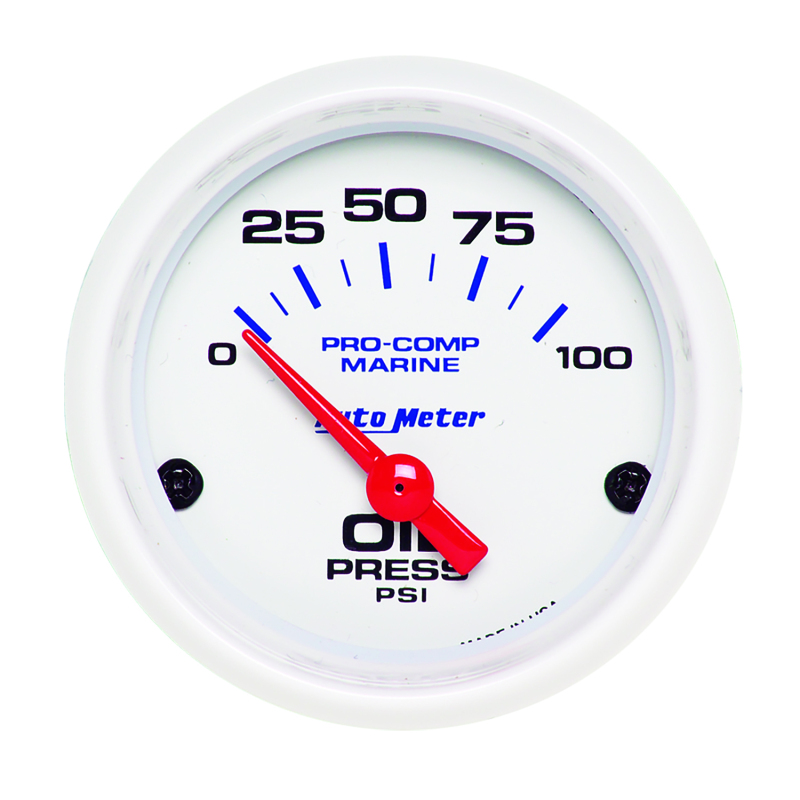 Autometer Ultra-Lite 2-1/16in Electric 100 PSI Oil Pressure Gauge Marine White