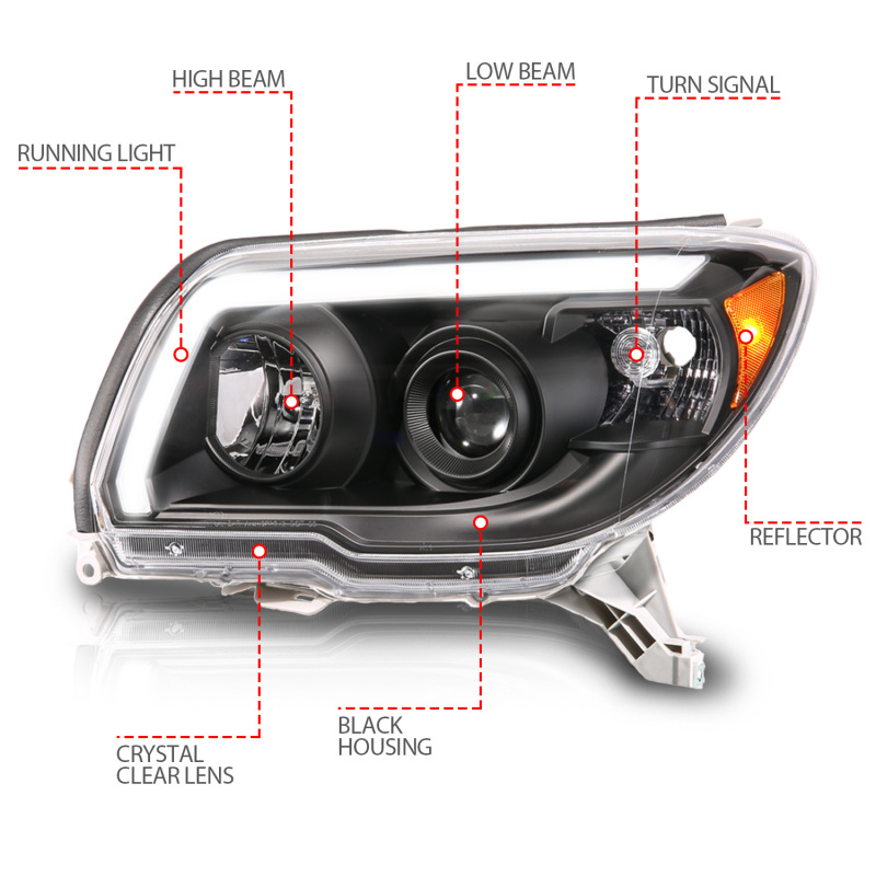 ANZO 06-09 Toyota 4 Runner Projector Headlights Plank Style - Black thumbnail 9