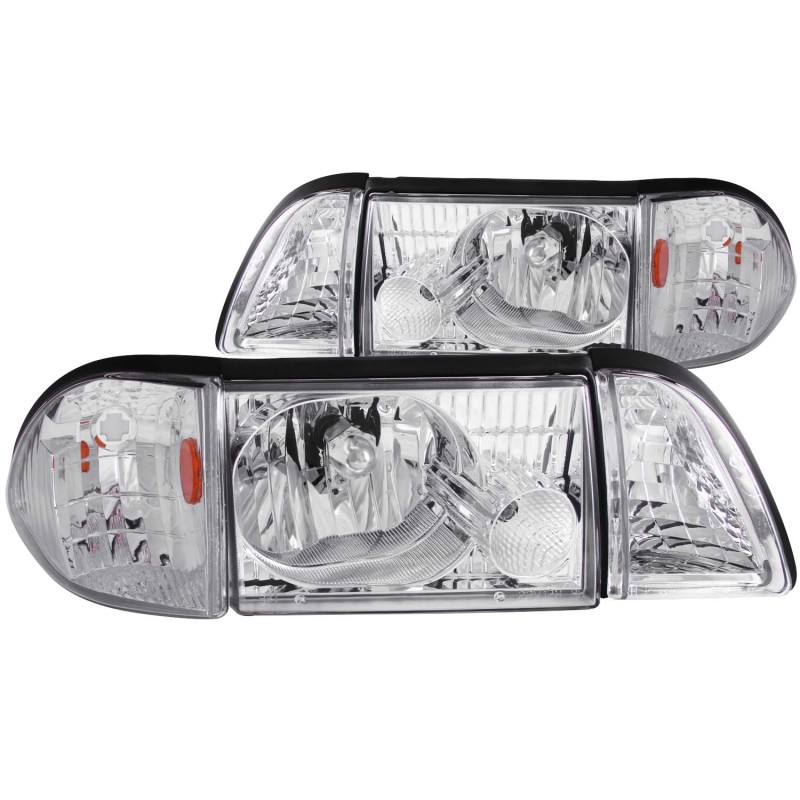 ANZO 1987-1993 Ford Mustang Crystal Headlights Chrome w/ Corner Lights 2pc thumbnail 5