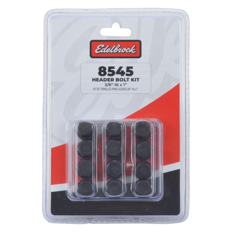 Edelbrock Header Bolt Kits 8545 Fasteners, Kits, Flanged, 3/8 in. - 16 Thread Size, Steel, Black Oxide, 1.000 in. Underhead Length, Set of 12 thumbnail 2