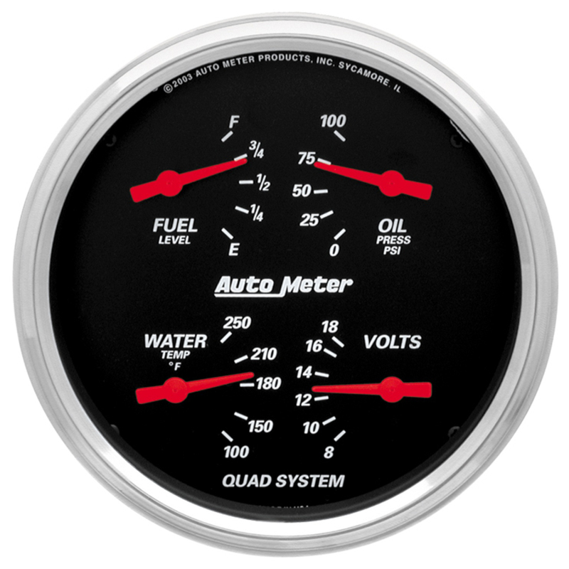 Autometer Designer Black 5in Quad Gauge - Fuel Level / Oil Pressure / Water Temperature / Voltmeter thumbnail 2