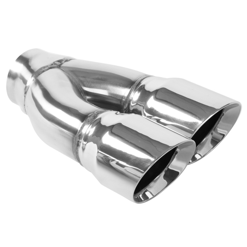 MagnaFlow Tip Stainless Double Wall Round Dual Outlet Polished 3in DIA 2.25in Inlet 9.75in Length thumbnail 3