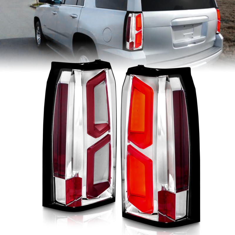 ANZO 2015-2020 Chevrolet Tahoe LED Tail Lights w/ Light Bar Chrome Housing Clear Lens thumbnail 3