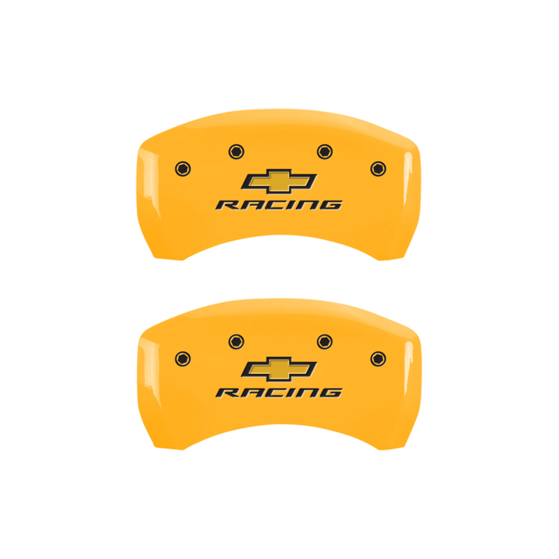 MGP 4 Caliper Covers Engraved Front & Rear Chevy racing Yellow finish black ch thumbnail 8
