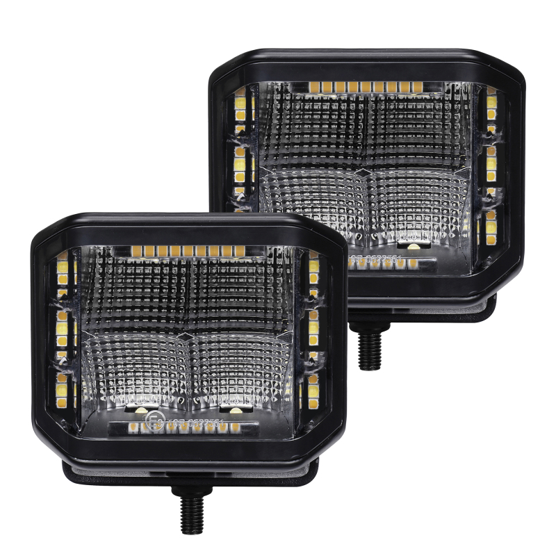 Go Rhino Xplor Blackout Combo Series Cube Sideline LED Flood Lights w/Amber 4x3 - Blk (Pair)