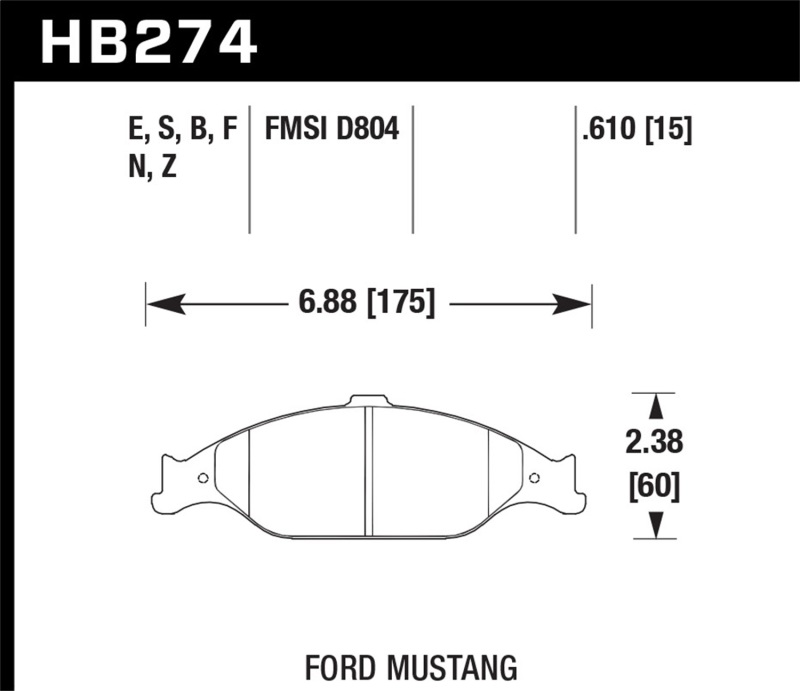 Hawk 99-04 Ford Mustang Base/GT HPS Street Front Brake Pads thumbnail 4