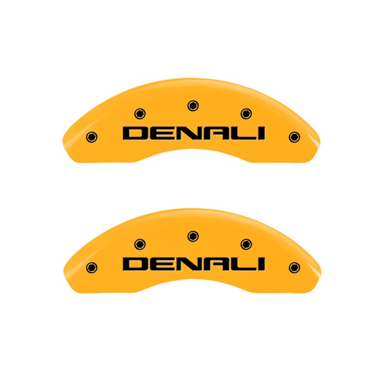 MGP 4 Caliper Covers Engraved Front & Rear Denali Yellow finish black ch thumbnail 4