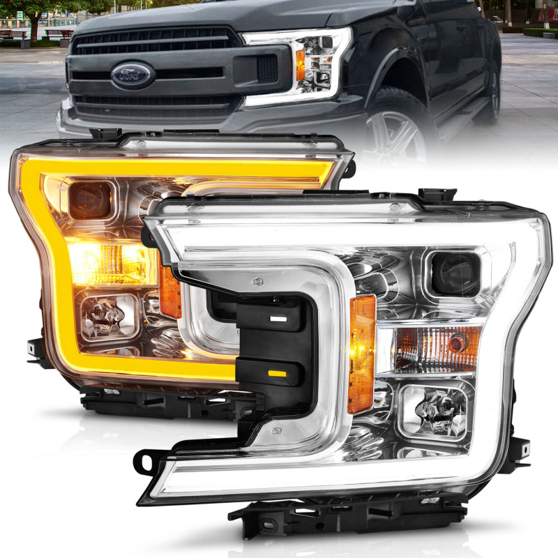 ANZO 2018-2020 Ford F-150 Projector Headlight w/Plank Style Switchback Chrome Housing thumbnail 7