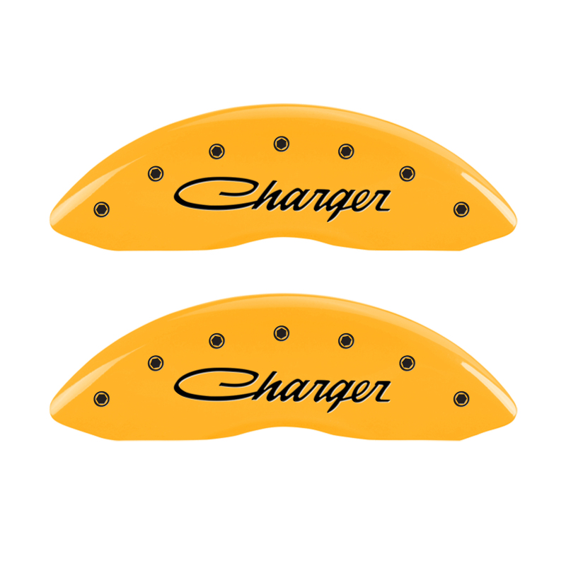 MGP 4 Caliper Covers Engraved Front & Rear Cursive/Charger Yellow finish black ch thumbnail 7
