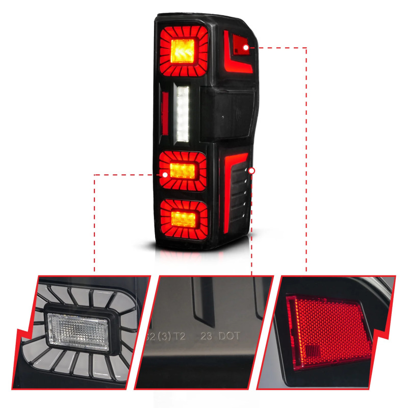 ANZO 23-26 Ford Super Duty LED Tail Light Seq Signal- Black Full- Pair thumbnail 3