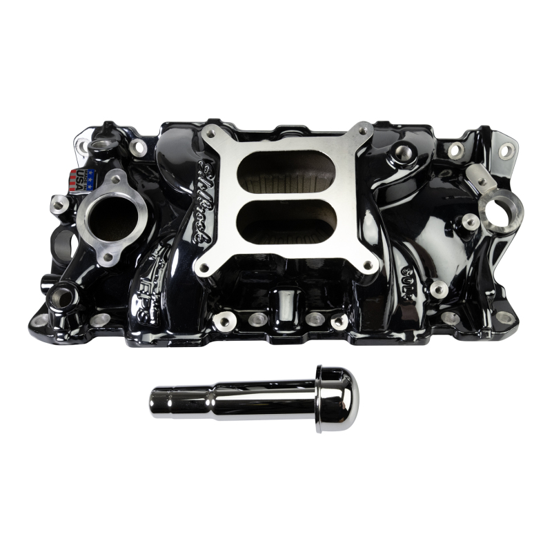 Edelbrock Chevy SB Performer EPS Manifold w/ Oil Fill Tube - Black Plasma