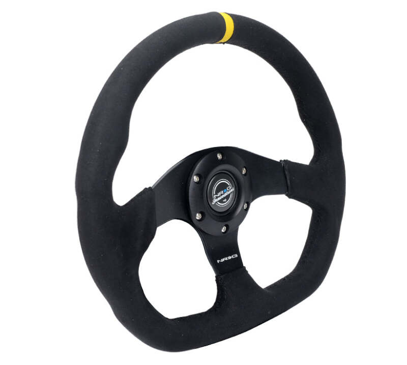 NRG Reinforced Steering Wheel (320mm) Sport Alcantara Flat Bottom w/ Yellow Center Mark thumbnail 6