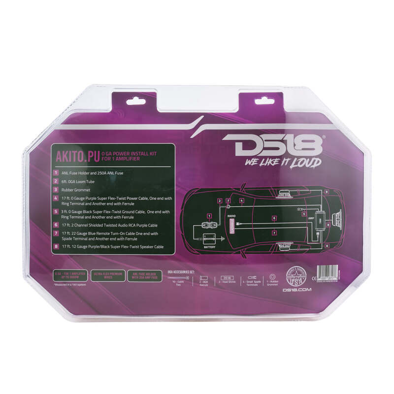 DS18 0-GA Amplifier Install Kit Advance- Purple thumbnail 3
