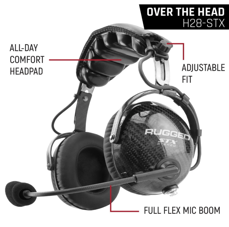 Rugged Radios AlphaBass Carbon Fiber Headset for STEREO and OFFROAD Intercoms Over The Head