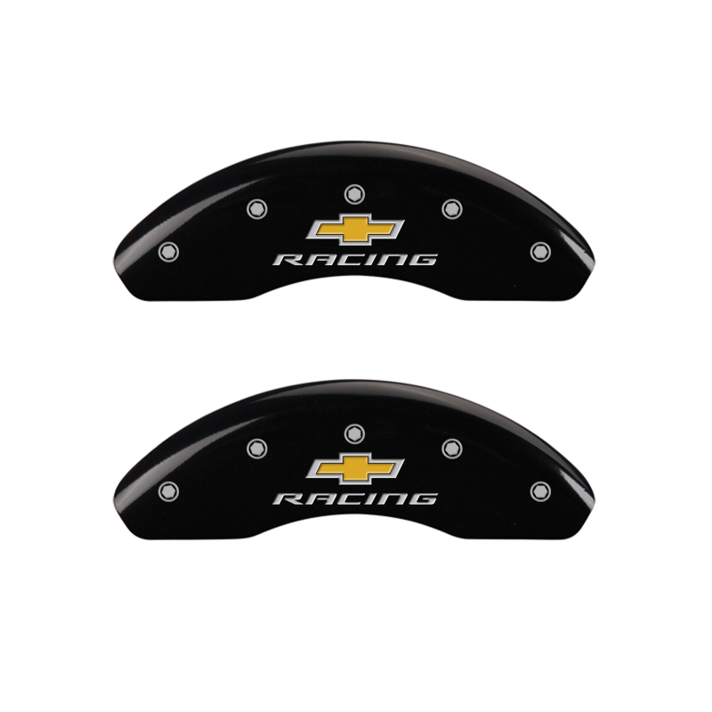 MGP Front set 2 Caliper Covers Engraved Front Chevy racing Black finish silver ch thumbnail 3