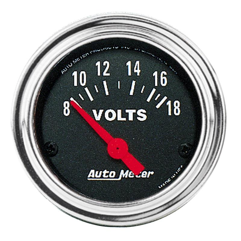 Autometer Traditional Chrome 52mm 8-18 Volts Short Sweep Electrical Voltmeter