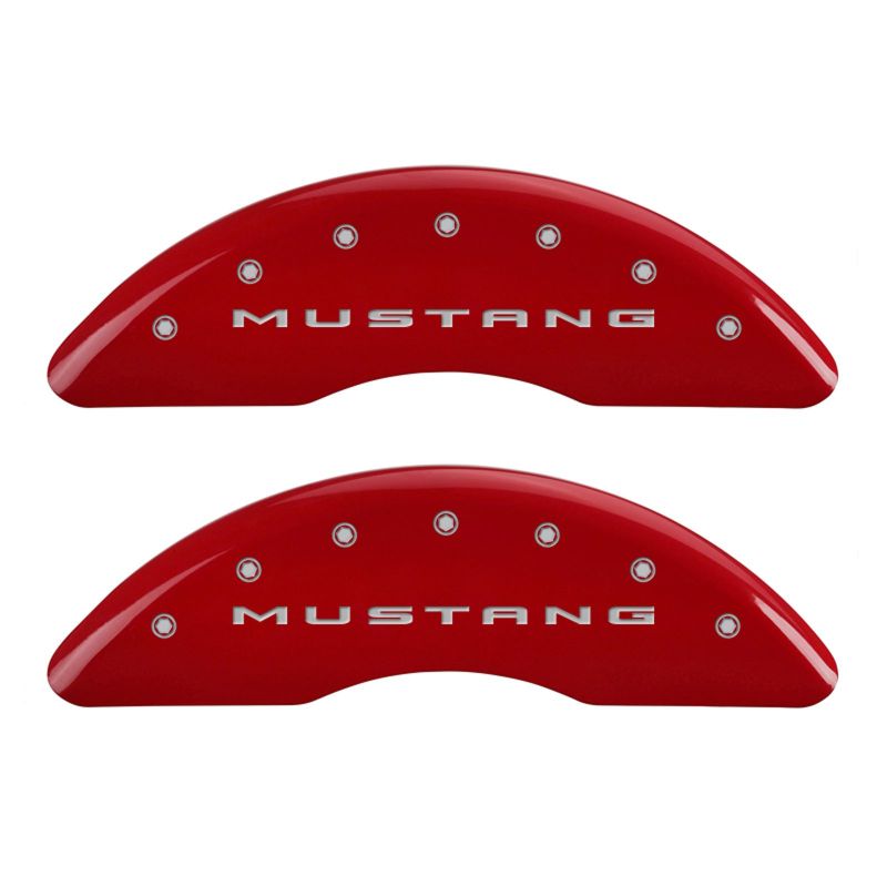 MGP 4 Caliper Covers Engraved Front 2015/Mustang Engraved Rear 2015/37 Red finish silver ch thumbnail 4