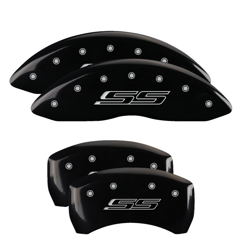 MGP 4 Caliper Covers Engraved Front & Rear Bowtie Black Finish Silver Char 2016 Chevrolet SS thumbnail 4