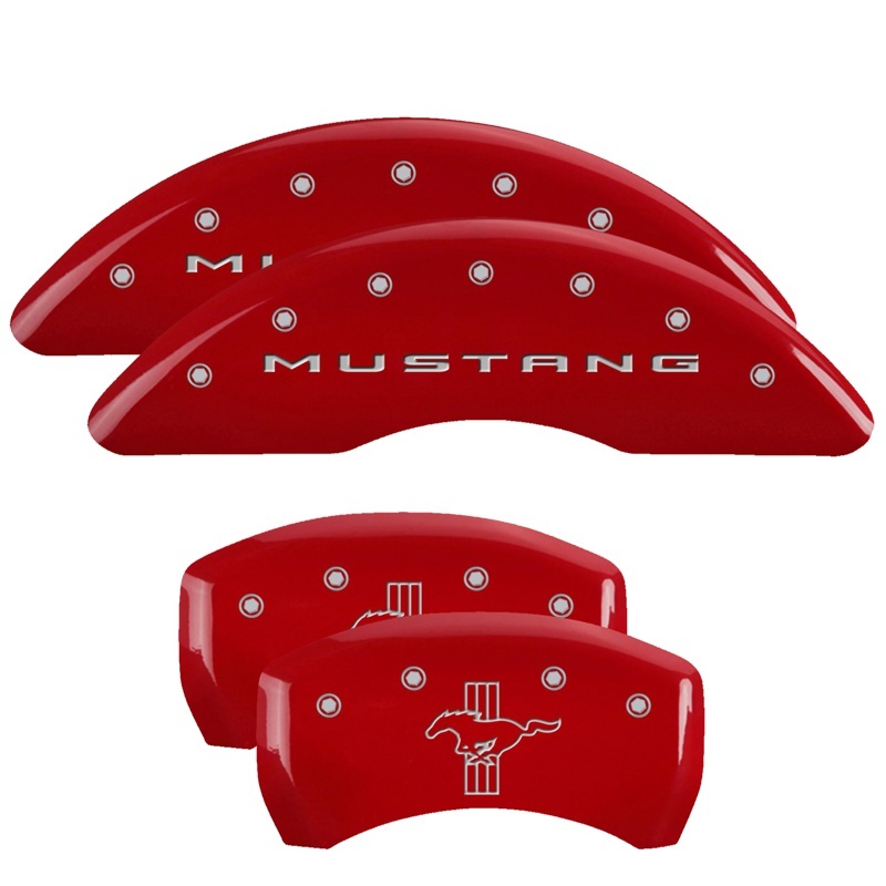 MGP 4 Caliper Covers Engraved Front 2015/Mustang Engraved Rear 2015/Bar & Pony Red finish silver ch thumbnail 3