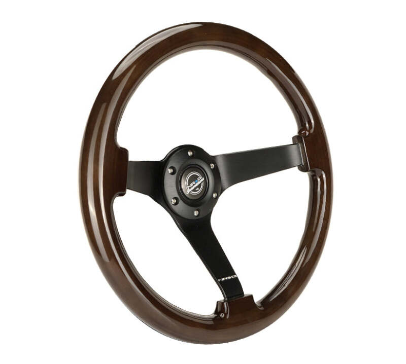NRG Reinforced Steering Wheel (350mm) Dark Wood Grain - 3in Deep - Black 3-Spoke Center thumbnail 7