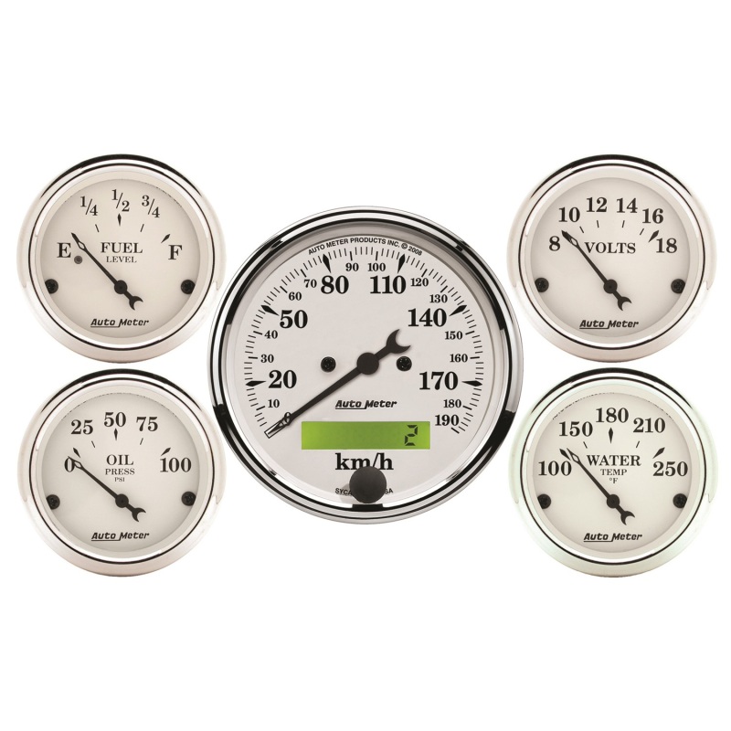 Autometer Old Tyme White 5 Pc Kit-Elec Speed(Km/H)/Elec Oil Press/Water Temp/Volt/Fuel Level thumbnail 3