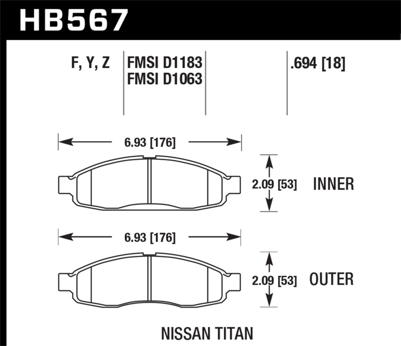 Hawk 04-06 Infiniti QX56 / 05-06 Armada / 04 Pathfinder / 04-07 Titan LTS Street Front Brake Pads thumbnail 7