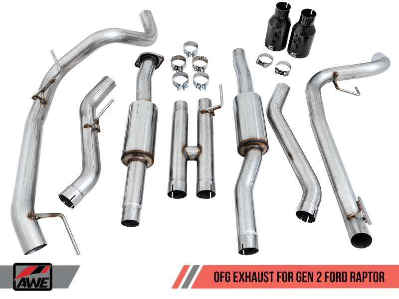 AWE Tuning 2017+ Ford Raptor 0 FG Performance Exhaust System - w/ Diamond Black Tips thumbnail 3