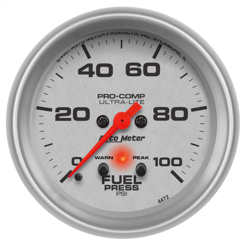 Autometer Ultra-Lite 2-5/8in Full Sweep Elec 0-100 PSI Fuel Pressure w/ Peak Memory & Warning Gauge thumbnail 4