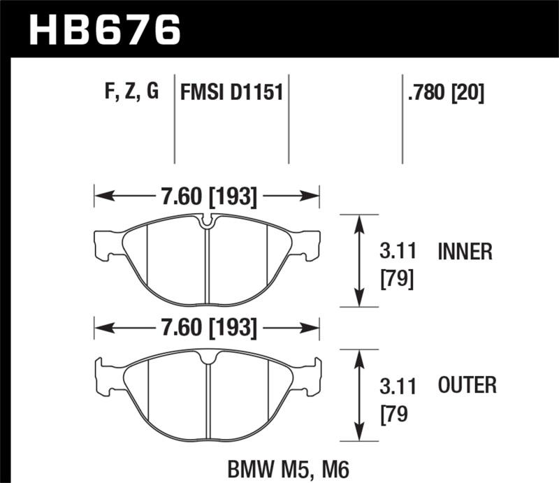 Hawk Performance DTC 60 Brake Pads HB676G.780 Disc Pad BMW thumbnail 2