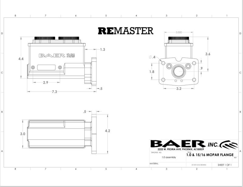 Baer Brakes Mopar 1in Bore Remaster 4-Bolt Left Port Master Cylinder Assembly - Black thumbnail 6