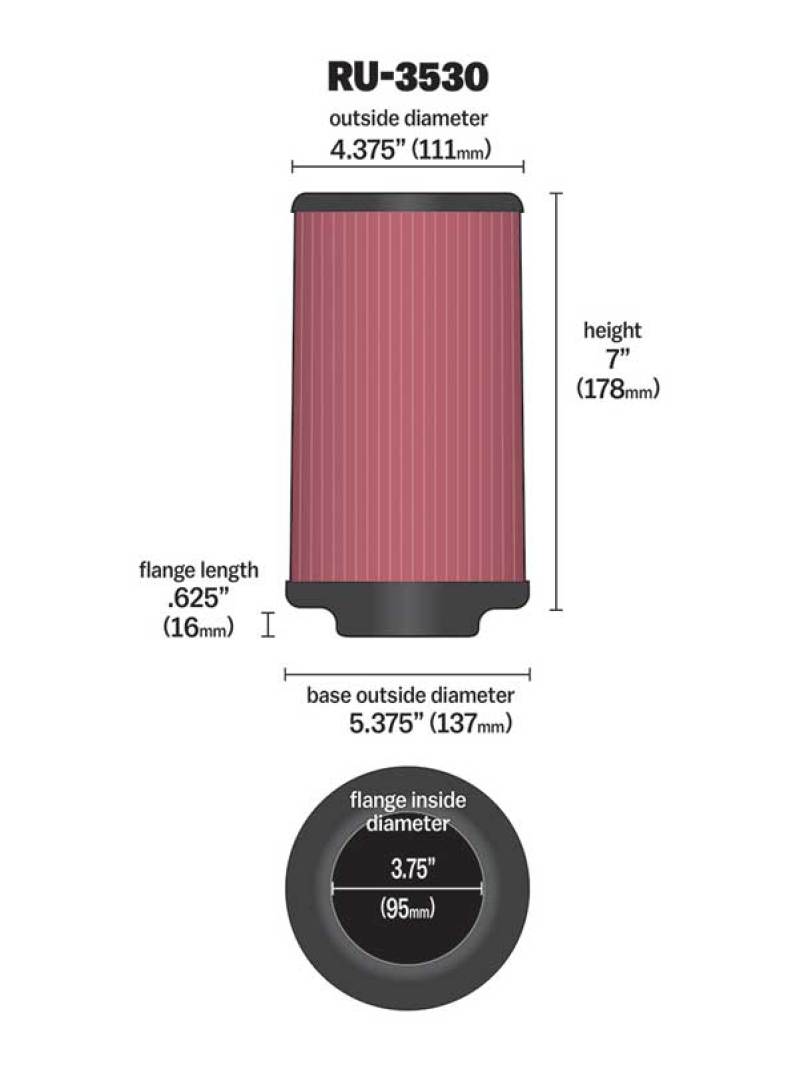 K&N Universal Rubber Filter 3.75in FLG x 5.375in Base x 5.375in Top x 7in Height thumbnail 4