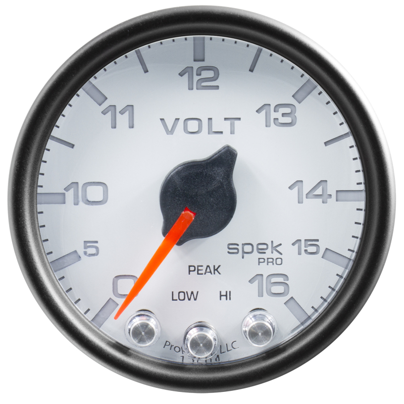 Autometer Spek-Pro Gauge Voltmeter 2 1/16in 16V Stepper Motor W/Peak & Warn Wht/Blk thumbnail 8