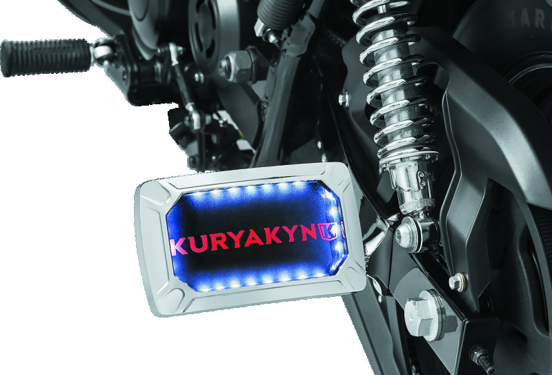Kuryakyn Nova Curved Side-Mount License Plate Holders 3192 Mounting Bracket, Horizontal Mount, Aluminum, Chrome Plated, LED lighted, Universal, Each thumbnail 5