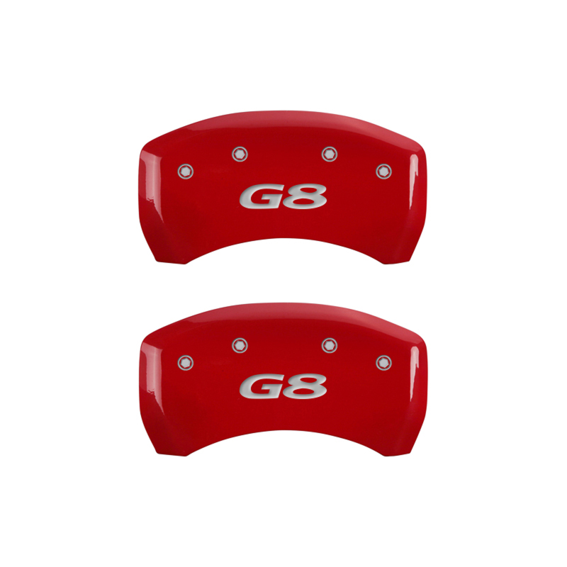 MGP 4 Caliper Covers Engraved Front Pontiac Engraved Rear G8 Red finish silver ch thumbnail 3