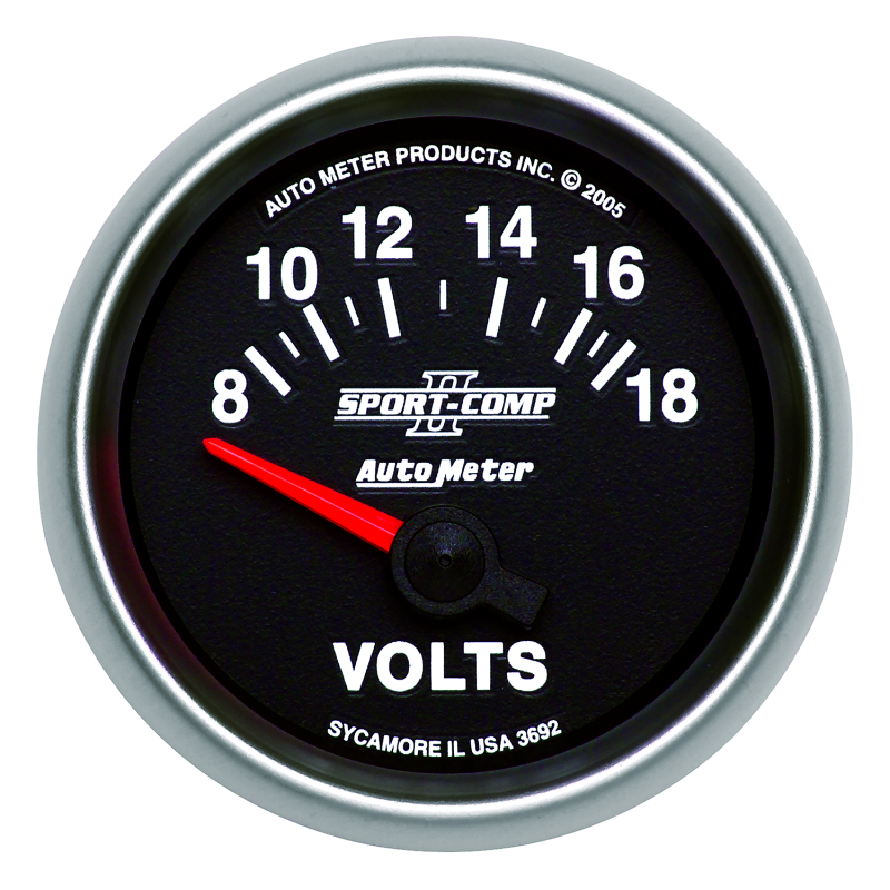 Autometer Sport-Comp II 52mm 8-18 Volt Short Sweep Electronic Voltmeter thumbnail 4