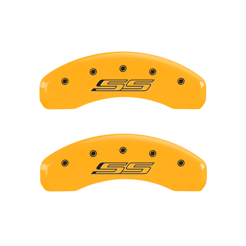 MGP 4 Caliper Covers Engraved Front Gen 5/Camaro Engraved Rear Gen 5/SS Yellow finish black ch thumbnail 9