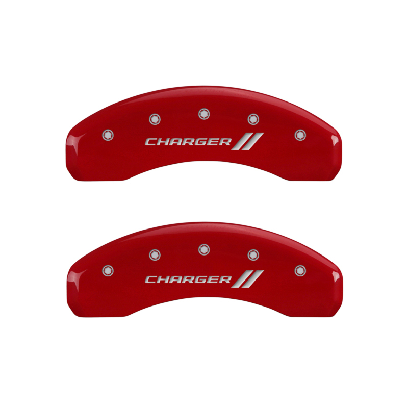 MGP 4 Caliper Covers Engraved Front & Rear With stripes/Charger Red finish silver ch thumbnail 9