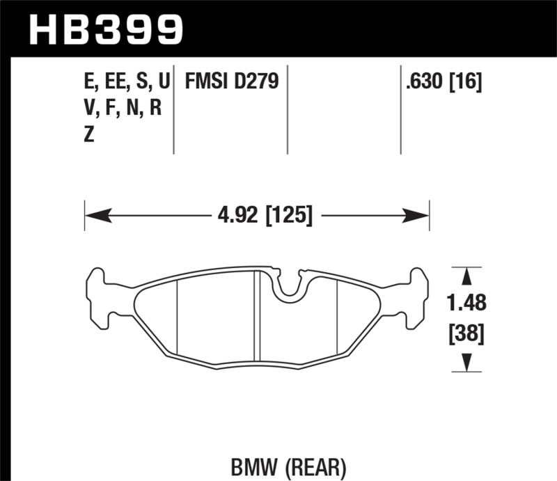 Hawk 84-4/91 BMW 325 (E30) HPS Street Rear Brake Pads thumbnail 5
