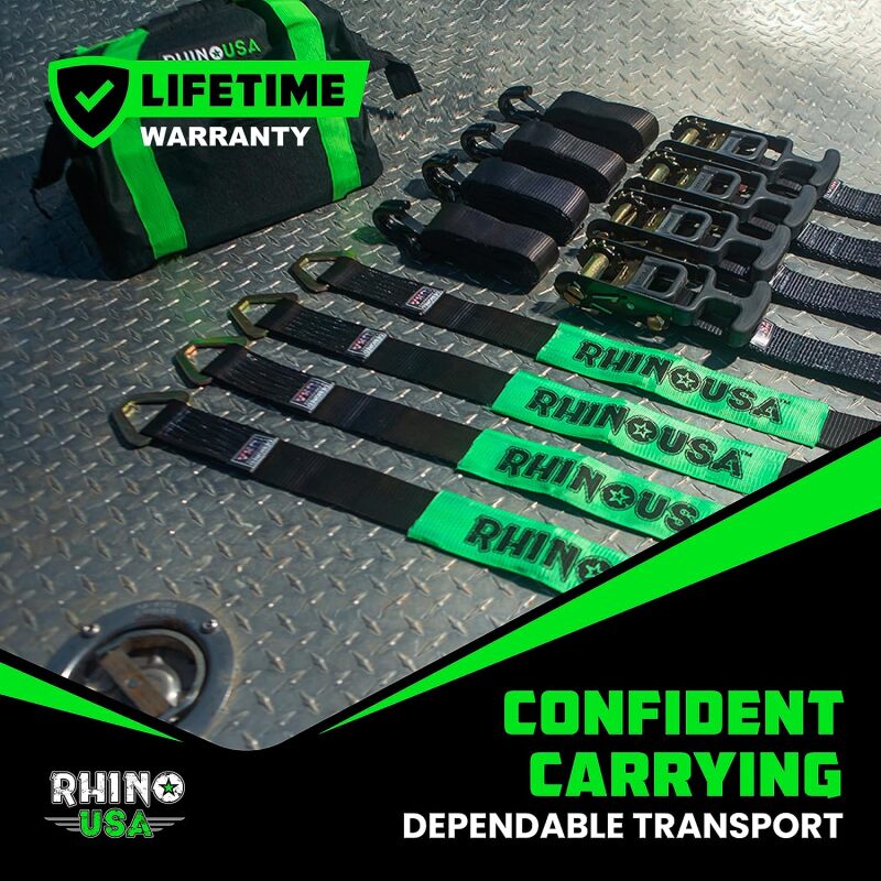 Rhino USA Heavy Duty Vehicle Tie Down Kit - Black
