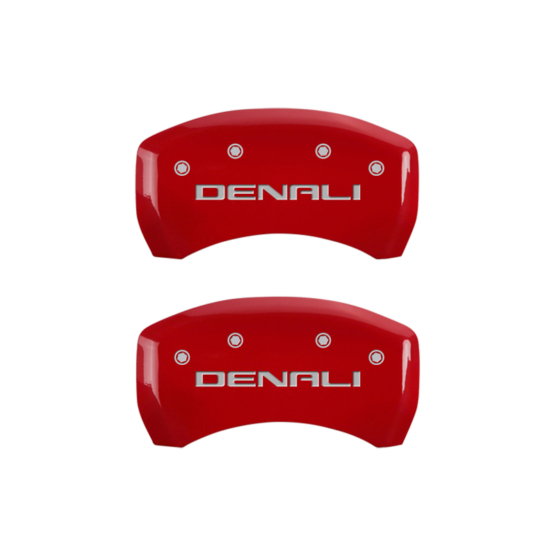 MGP 4 Caliper Covers Engraved Front & Rear Denali Red Finish Silver Char 2019 GMC Arcadia thumbnail 6