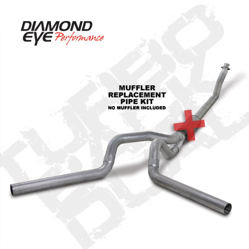Diamond Eye KIT 4in Turbo Back MFLR RPLCMENT PIPE DUAL AL: 94-02 DODGE CUMMINS 5.9L
KIT; 4in.; TB MRP DL