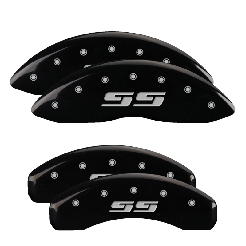 MGP 4 Caliper Covers Engraved Front & Rear Silverado style/SS Black finish silver ch thumbnail 6