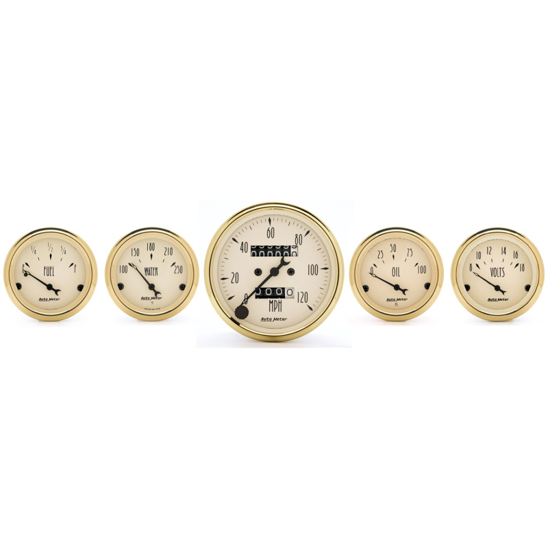 Autometer Golden Oldies 5 piece Kit (Mech Speed/Elec Oil Press/Water Temp/Volt/Fuel Level) thumbnail 4