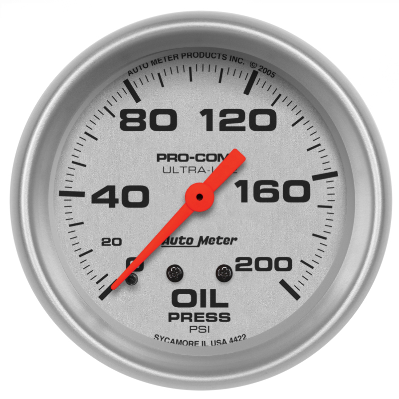 Autometer Ultra-Lite 2 5/8in Mechanical 200 PSI Oil Pressure Gauge thumbnail 4